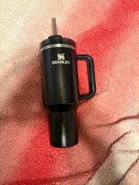 Stanley Black Travel Tumbler with Handle and Straw